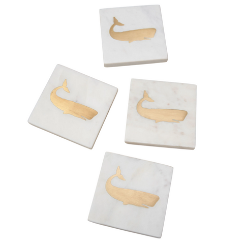 Be Home White Marble & Gold Whale Coasters