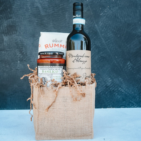 Red Wine & Pasta Bronze Gift Basket White Horse Wine and Spirits