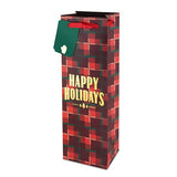 Plaid Happy Holidays Wine Bag