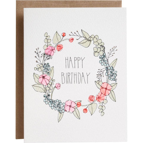 Waste Not Paper Birthday Floral Wreath Foil Card