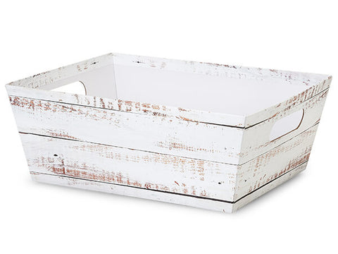 Custom Gift Basket - Distressed White Wood Market Tray, Large