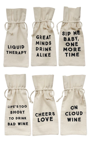 Assorted Cotton Wine Bag w/ Saying