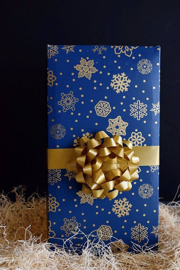 Wine Gift Box Blue & Gold Snowflakes