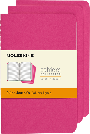 Moleskine Notebook: Hot Pink Large Ruled Cahier [Set of 3]
